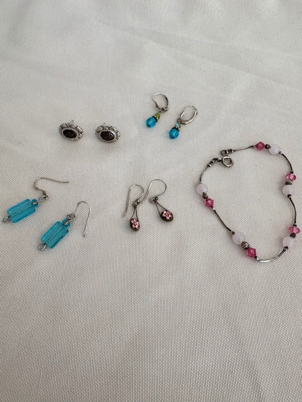 Artisan Sterling Silver Jewelry Lot 925 Pink Quartz Bracelet Crystal Earrings